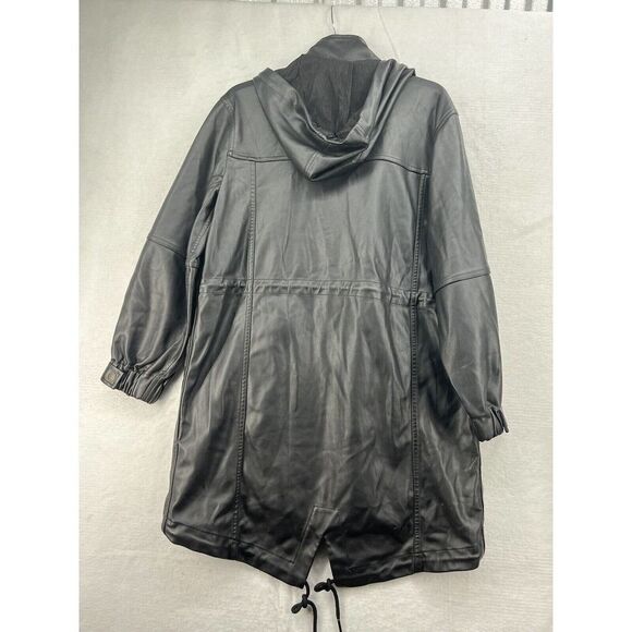 Free People Twilight Vegan Leather Parka Hooded Size Xsmall Black Flaw - Picture 7 of 12